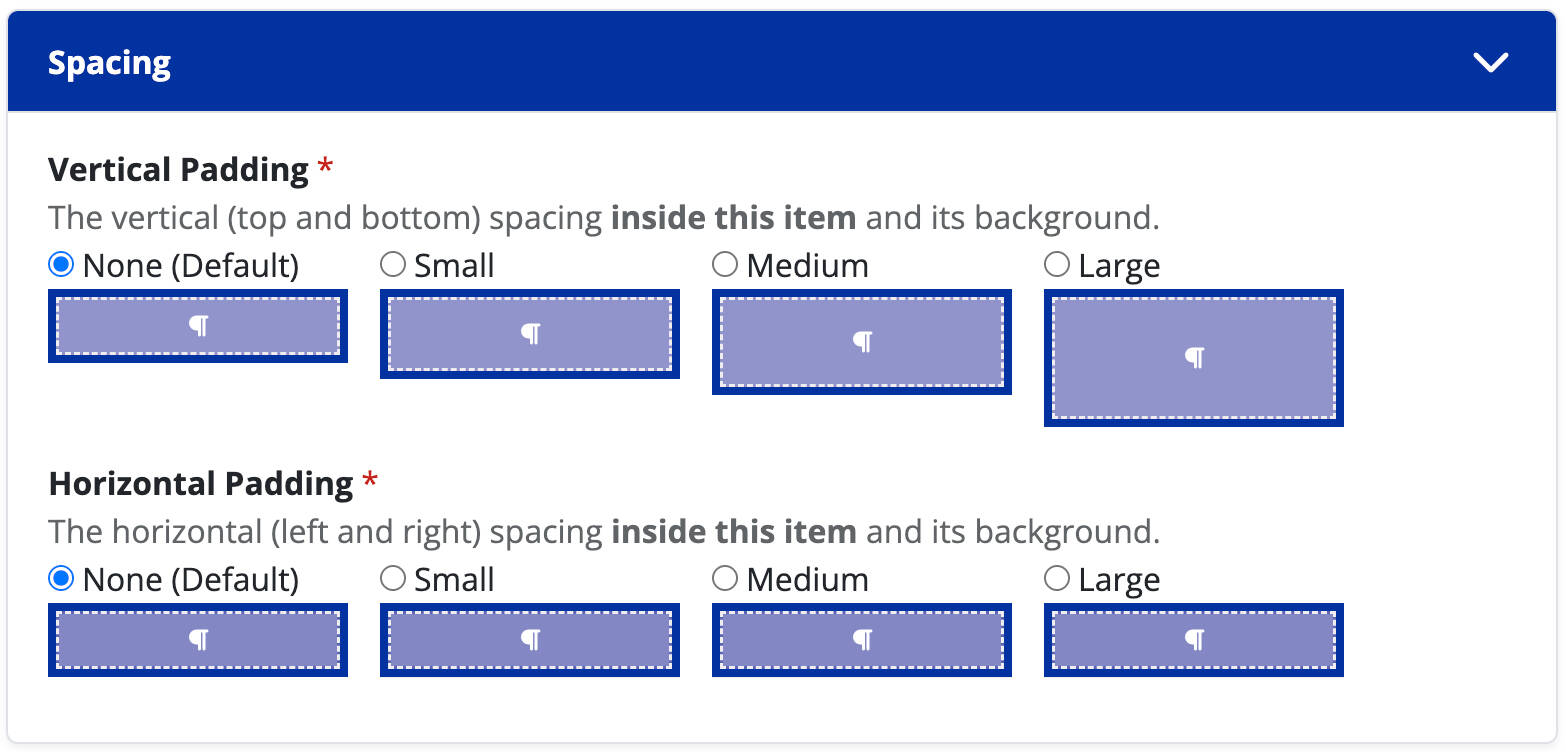 Screenshot of the node editor's "spacing" chunk